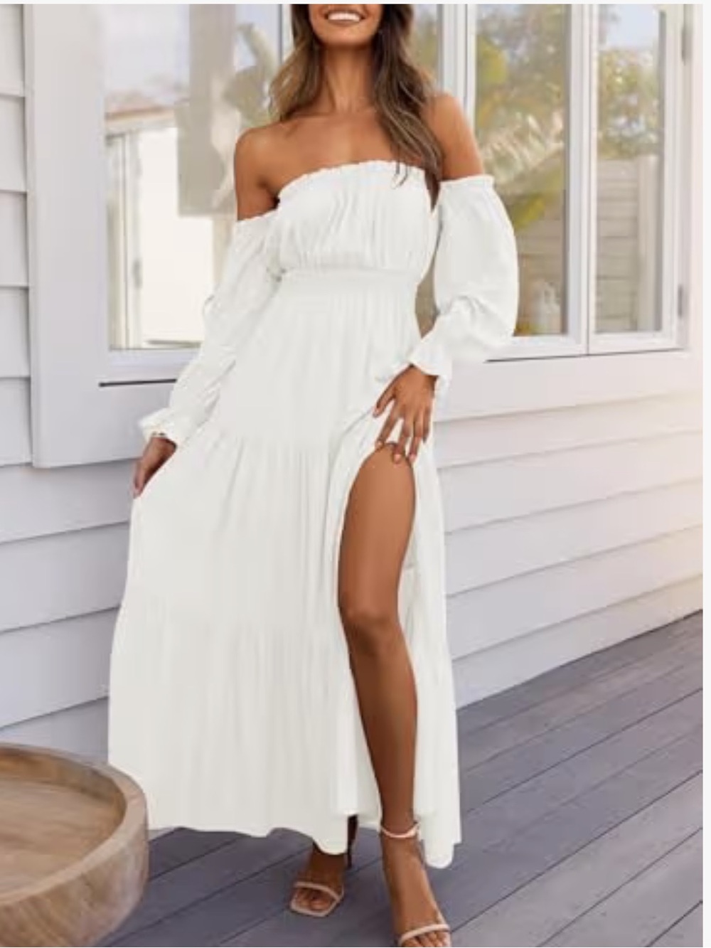 NWT Zesica Off-Shoulder White Maxi Dress with Side Slit
